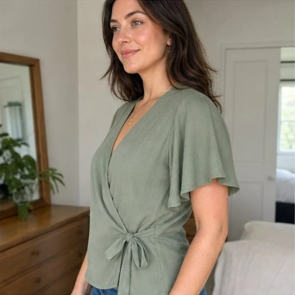 Charcoal Tie Neck Blouse